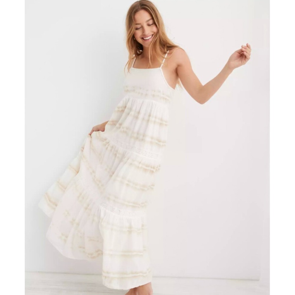 Aerie Maxi Dress Small White Beachy Cotton Coachella Festival NWT Organic